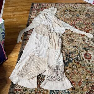 Free people crochet patchwork hooded duster